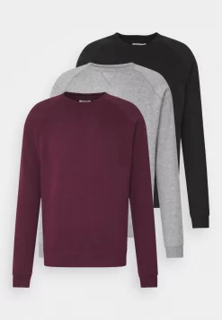 Pier One3 PACK - Sweatshirt - Bordeaux/black/grey