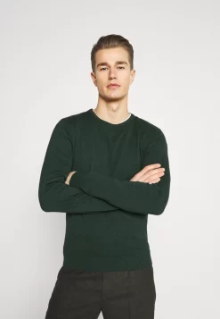 Pier OneBASIC CREWNECK - Stickad Tröja - Mottled Dark Green