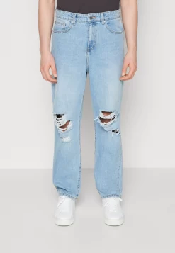 Pier OneDISTRESS ON KNEES - Jeans Relaxed Fit - Light Blue Denim